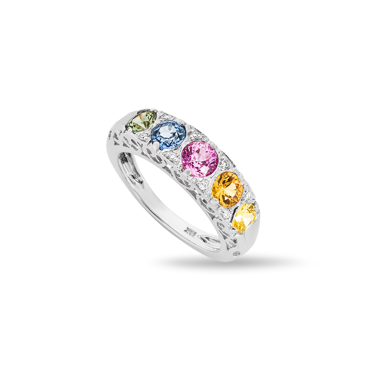 White Gold Multi-Coloured Sapphire & Diamond Ring | Rich Diamonds